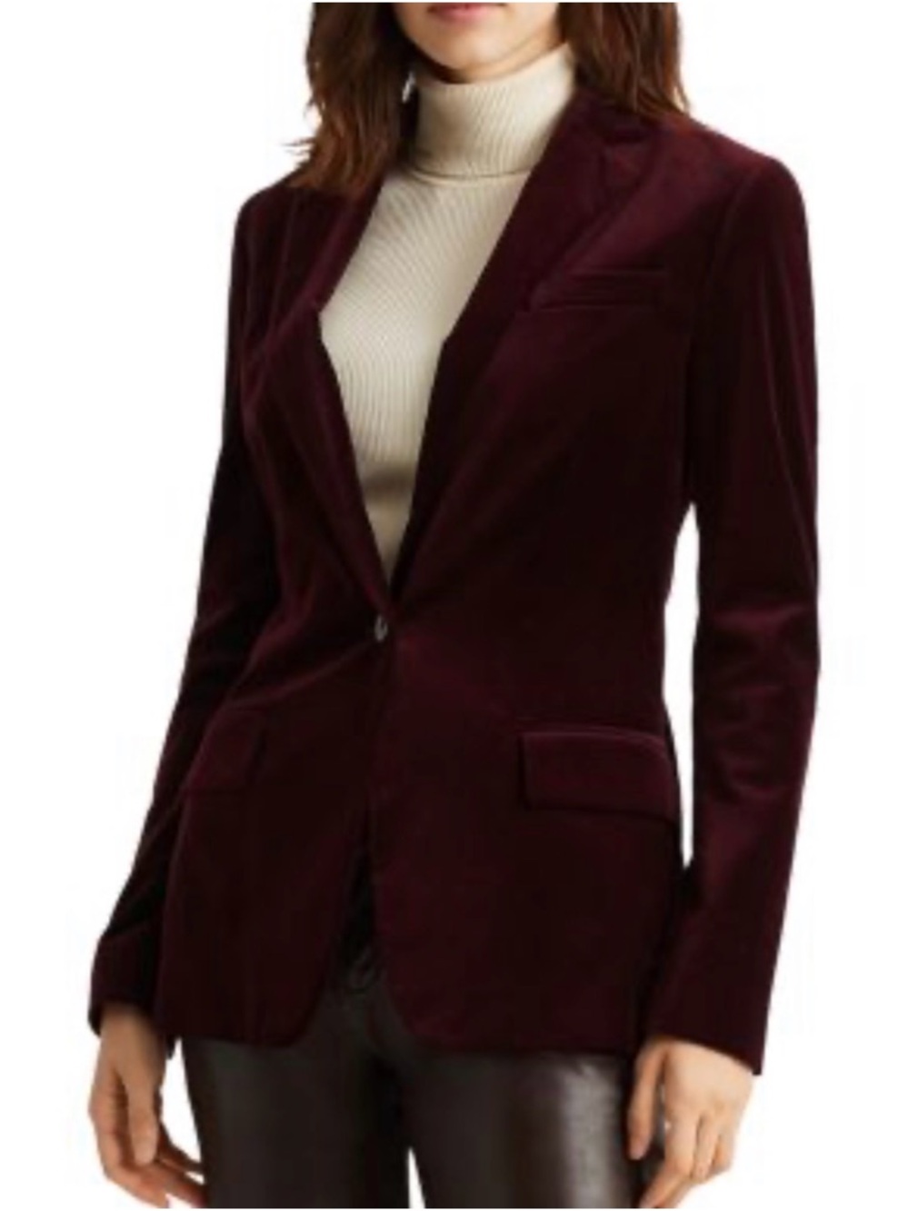 RALPH LAUREN Womens Velvet Blazer Jacket - Burgundy